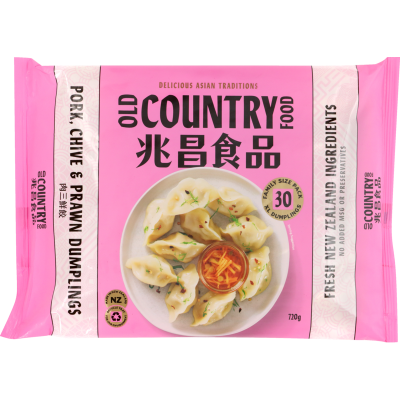 COUNTRY FOODS PORK CHIVE AND PRAWN DUMPLINGS 720g