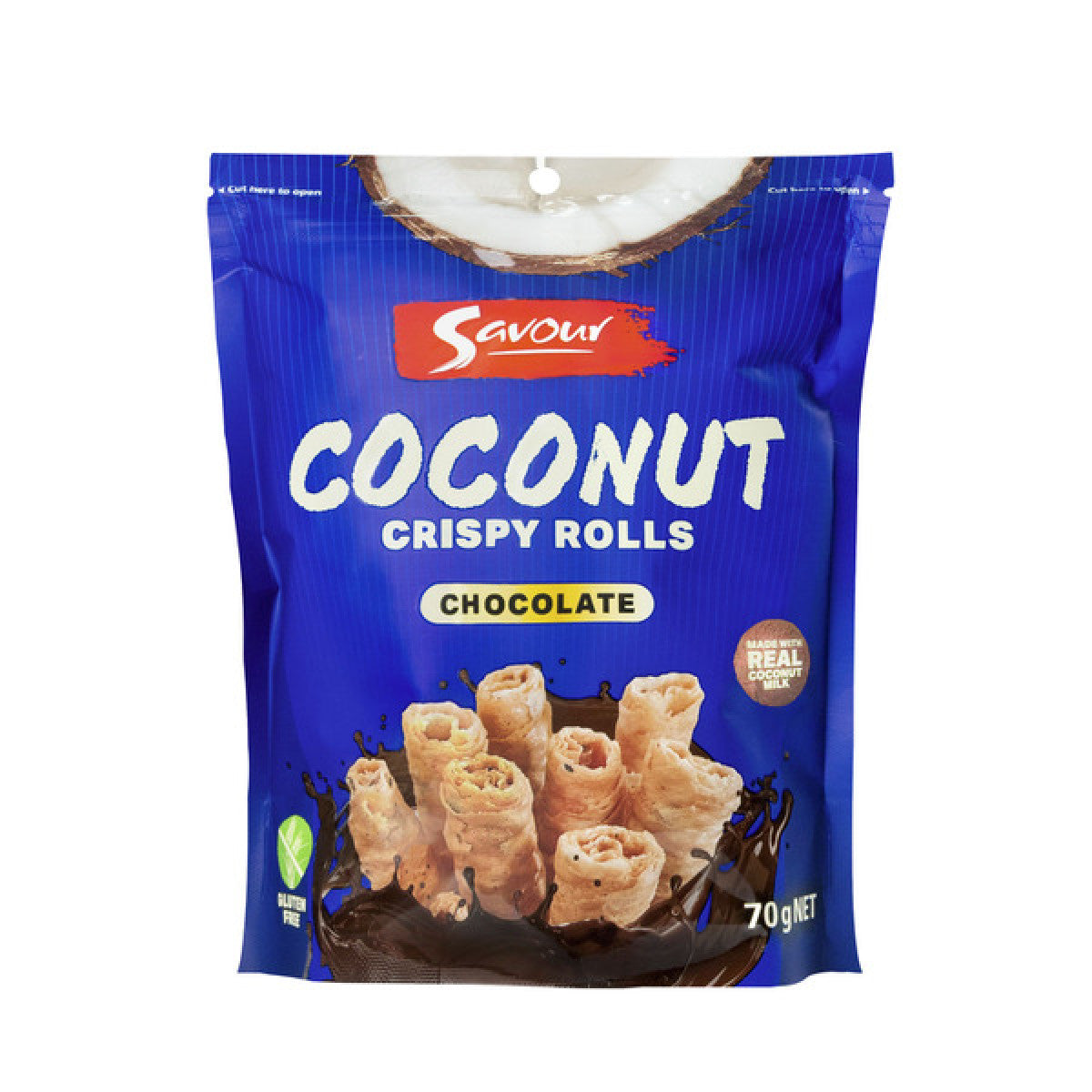 SAVOUR COCONUT CRISPY ROLLS GF CHOCOLATE 70G