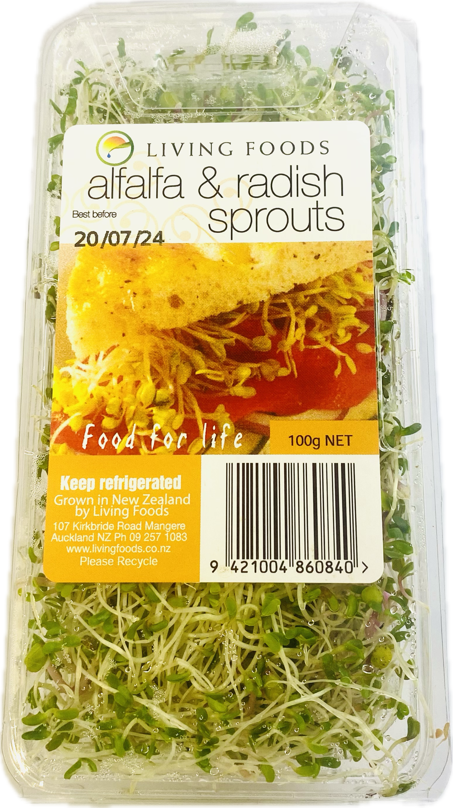 LIVING FOODS ALFALFA & RADISH SPROUTS 100G