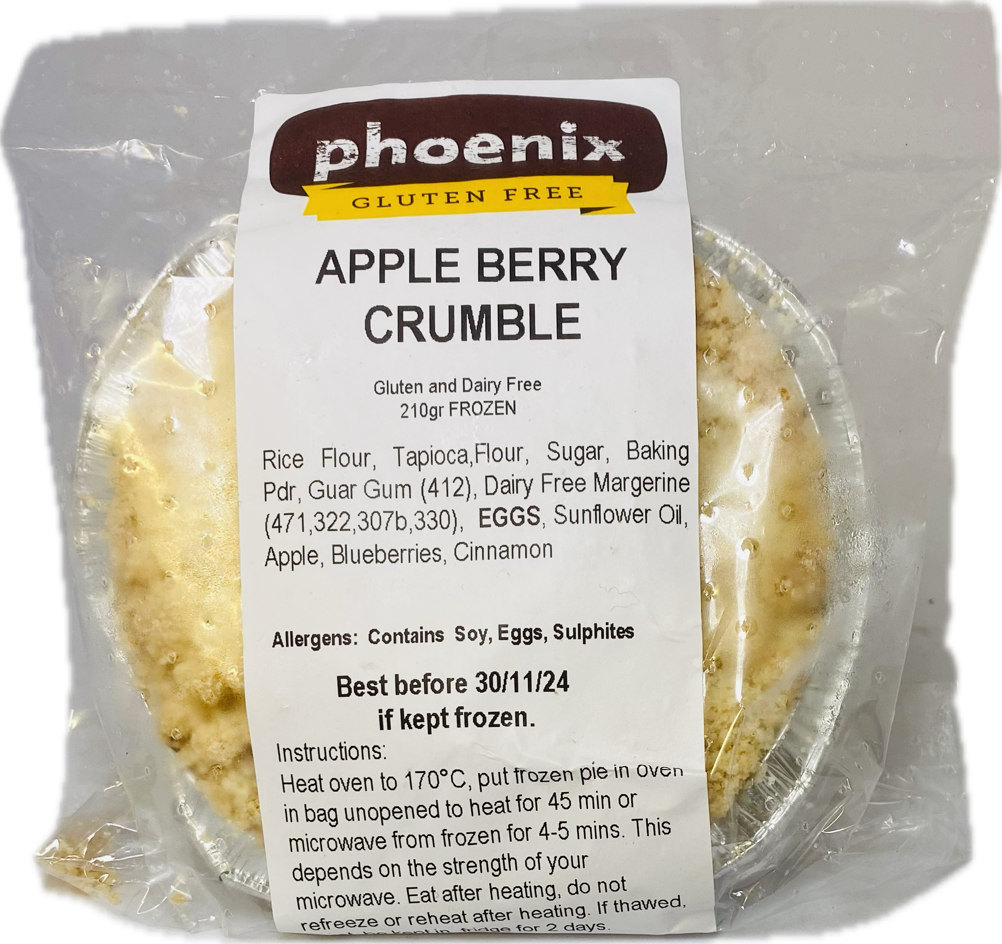 PHOENIX GF APPLE BERRY CRUMBLE PIE 210g